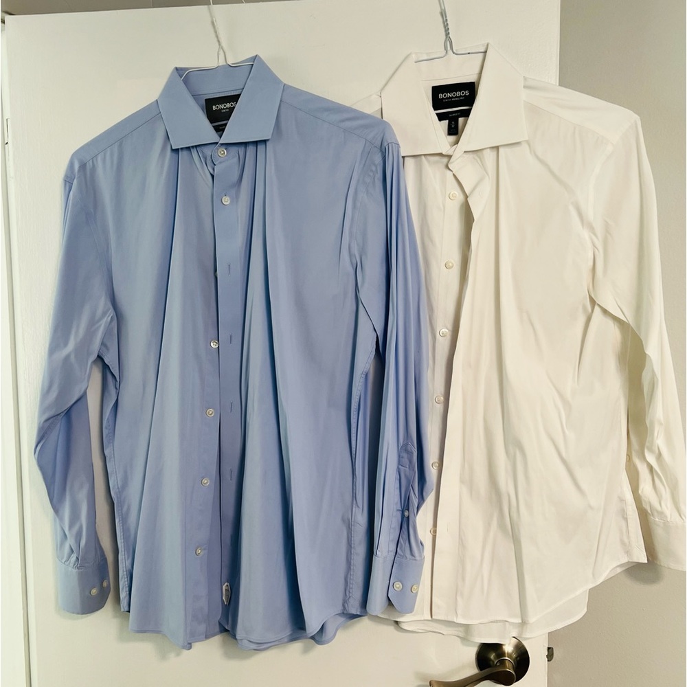 BONOBOS****2 Shirts***1x 16” White Shirt + 1 x 16.5” Blue Shirt